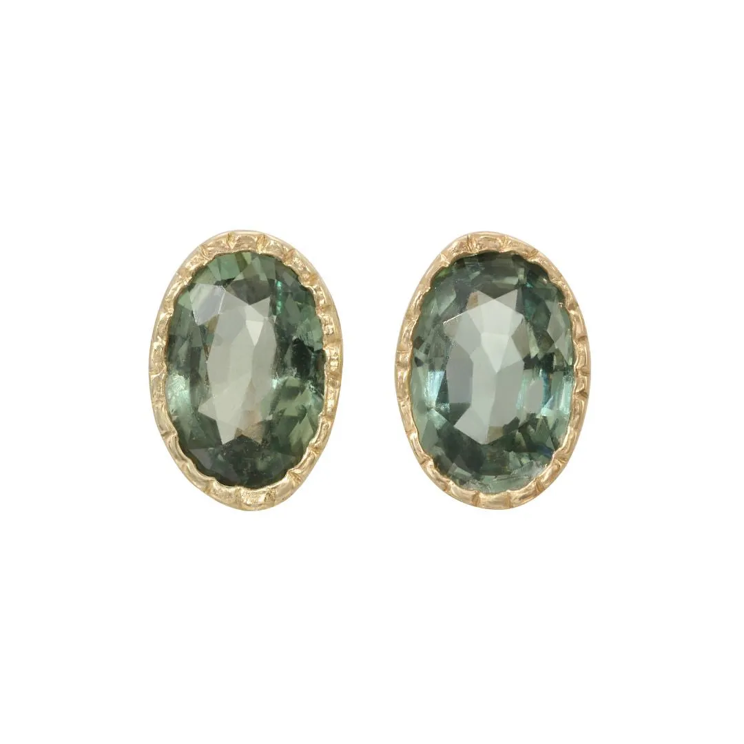 Green Sapphire Oval Wisp Earring (Pair) (ready to ship option)*