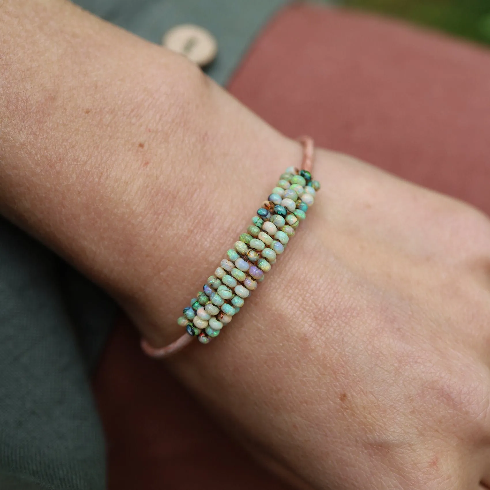 Hand Stitched Mexican Opal Bracelet with Tiny Vermeil Trim