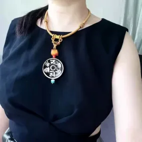 Hand Woven Beaded Stone Mantra Necklace for Women