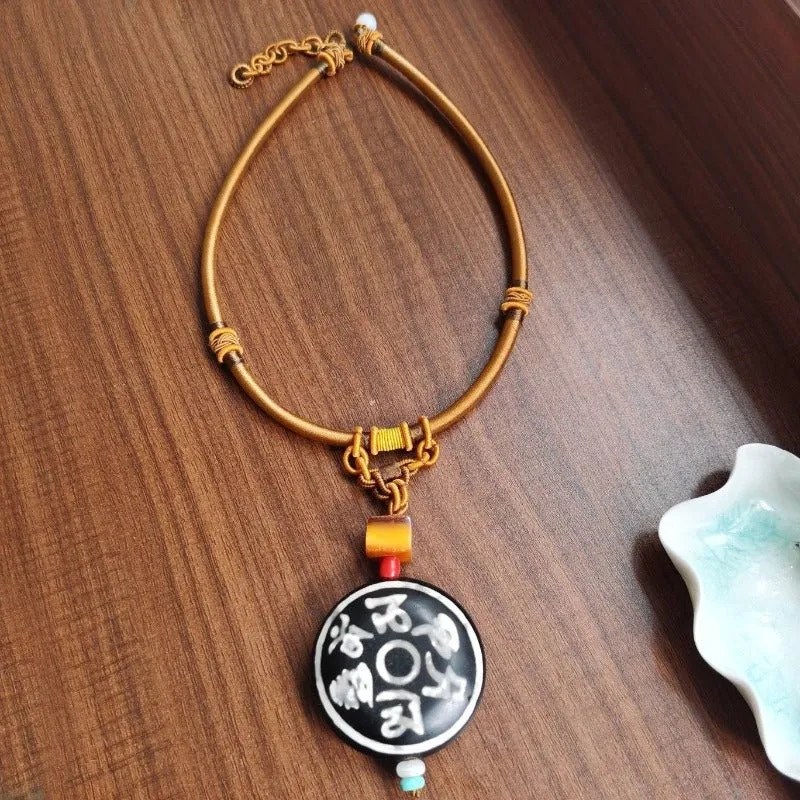 Hand Woven Beaded Stone Mantra Necklace for Women