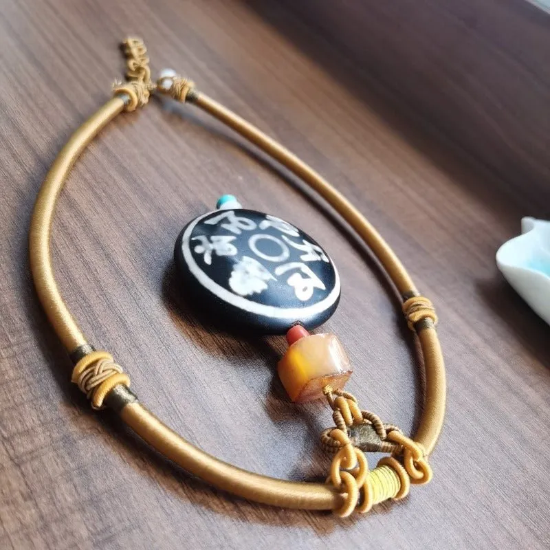 Hand Woven Beaded Stone Mantra Necklace for Women