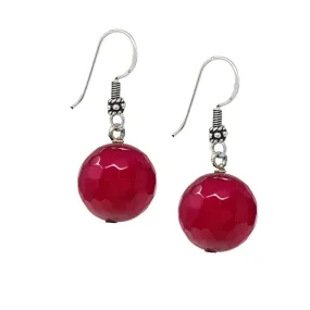Handmade 925 Sterling silver 14mm Faceted Pink Agate Dangle Drop Earrings