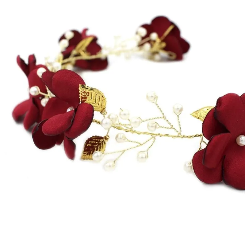 Handmade Red Flower Headband Tiara Wedding Hair Accessory