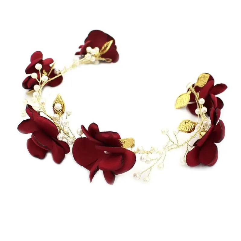 Handmade Red Flower Headband Tiara Wedding Hair Accessory