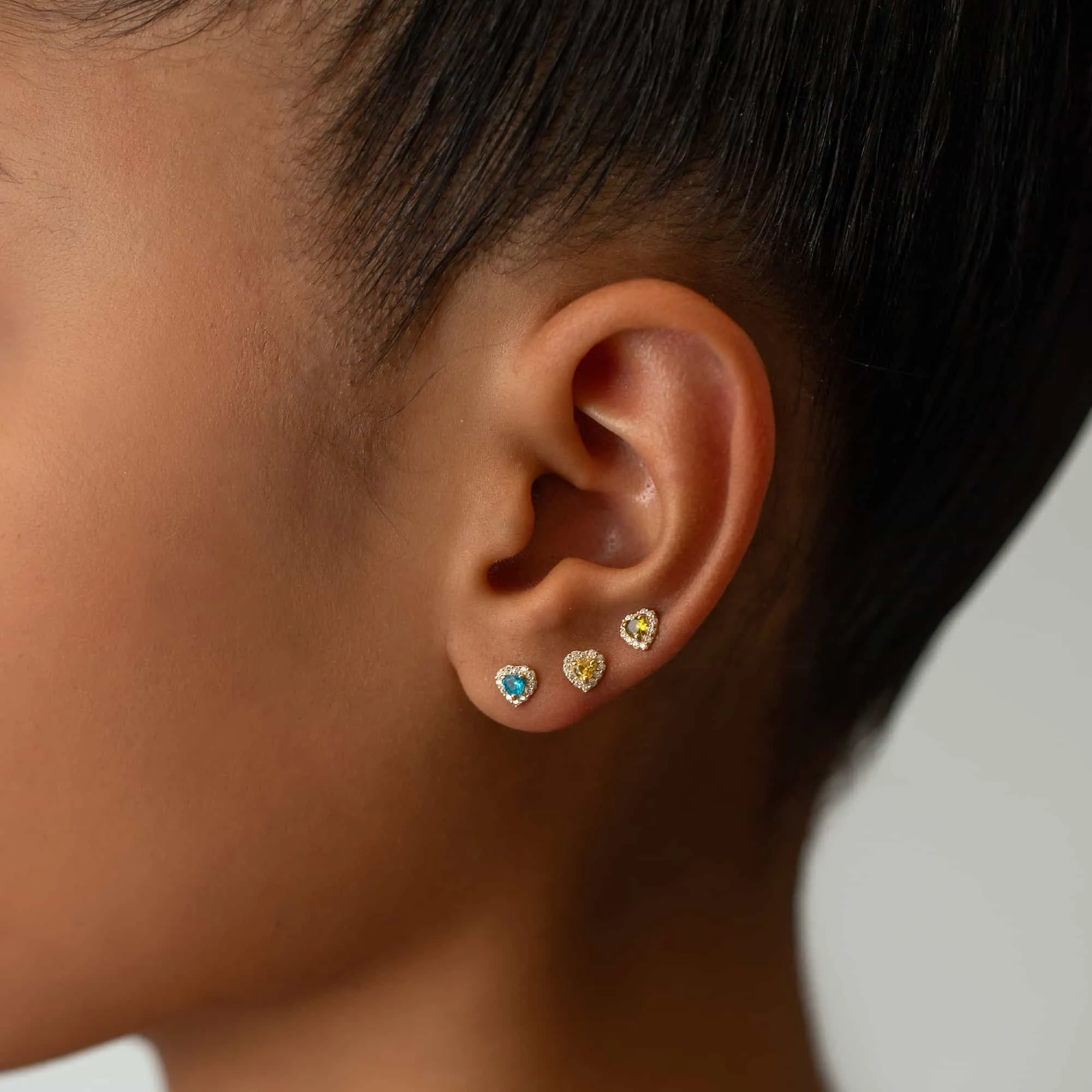 Heart Gemstone Halo Studs Citrine