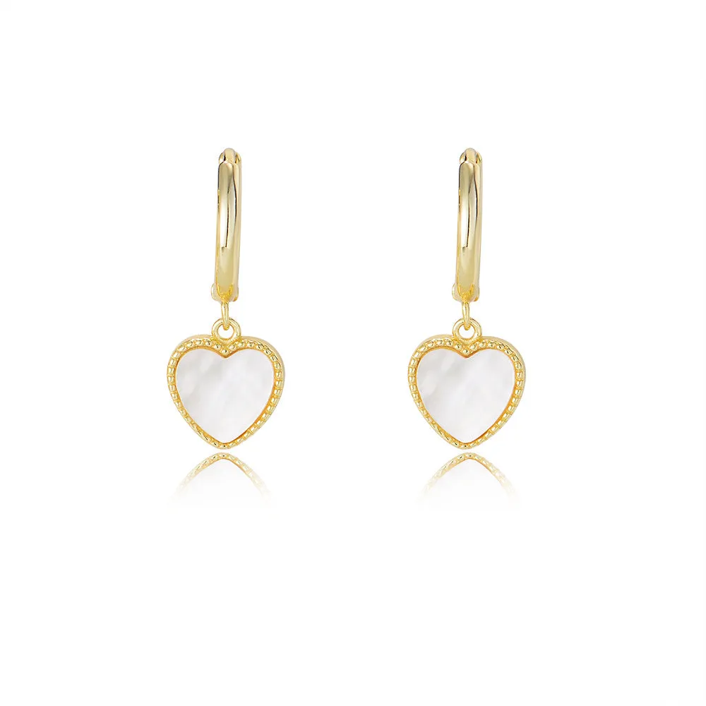 Heart-shaped Mother of Pearl Silver Drop Earrings  for Women