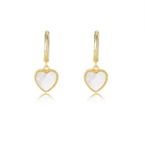 Heart-shaped Mother of Pearl Silver Drop Earrings  for Women
