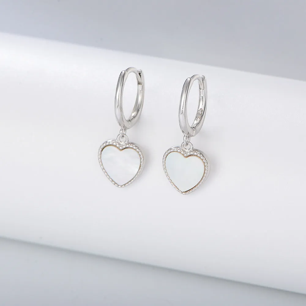 Heart-shaped Mother of Pearl Silver Drop Earrings  for Women