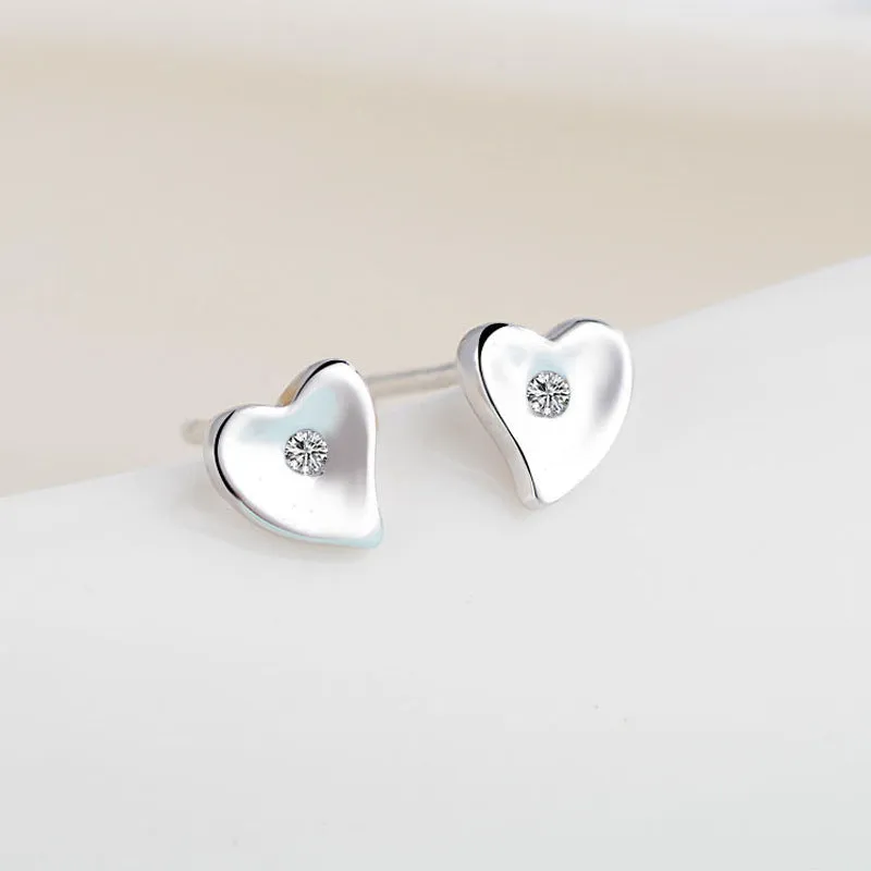 Heart with Zircon Silver Studs Earrings for Women