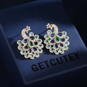 hot sale light luxury fashion jewelry colorful zircon inlaid peacock earrings