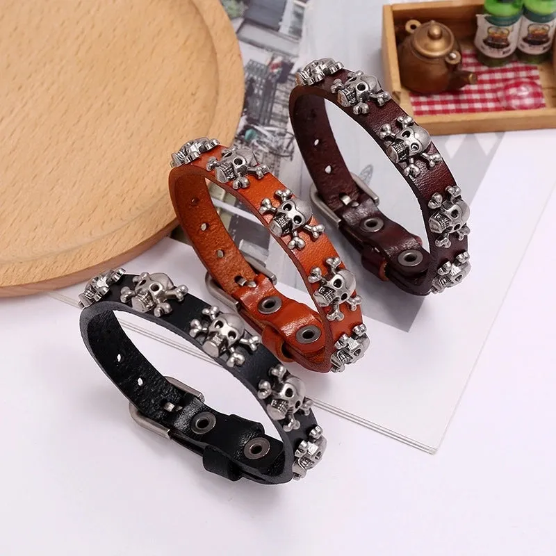 Hot-selling Skull Punk Style Simple Adjustable Men's Cowhide Bracelet Wholesale