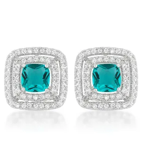 Idella Aqua Cushion Double Halo Stud Earrings | 2.5ct