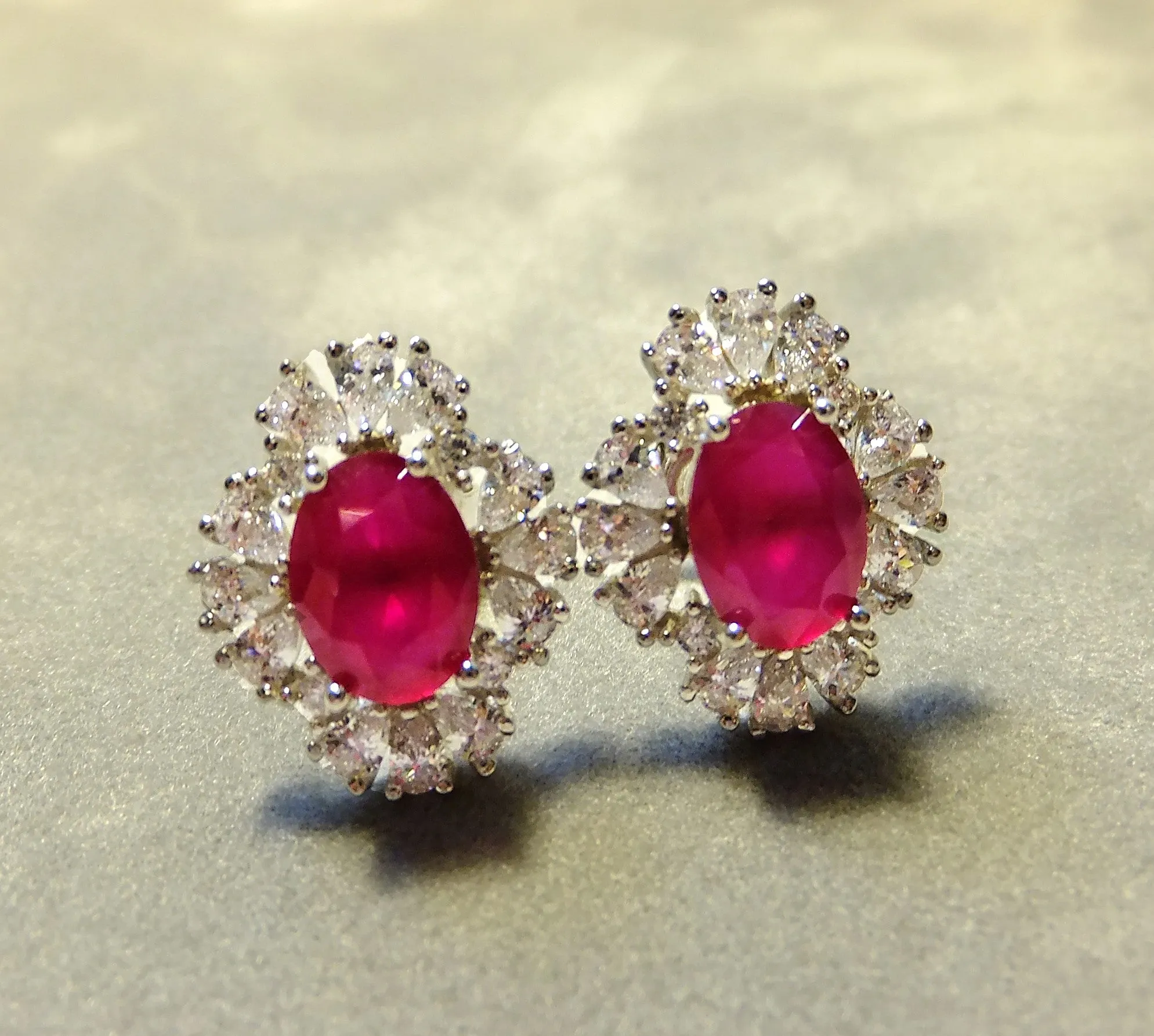 Indian Ruby And White Topaz Gemstone Stud  Earrings