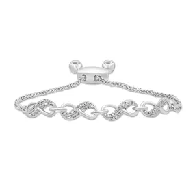 Infinity Bolo Bracelet with 0.10ct of Diamonds in Sterling Silver
