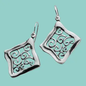 Israeli silver earrings 925 Sterling Silver Earrings Wavy with Decorations