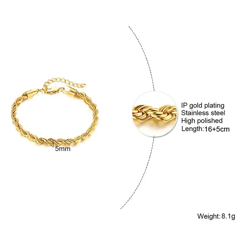JC - Twisted Rope Chain Bracelet: Minimalist stainless steel, unisex design for men and women