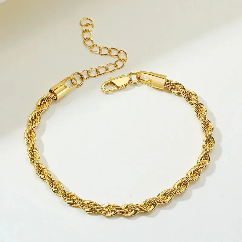 JC - Twisted Rope Chain Bracelet: Minimalist stainless steel, unisex design for men and women