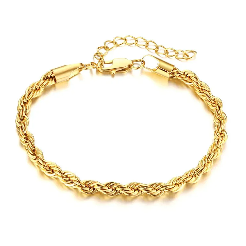 JC - Twisted Rope Chain Bracelet: Minimalist stainless steel, unisex design for men and women