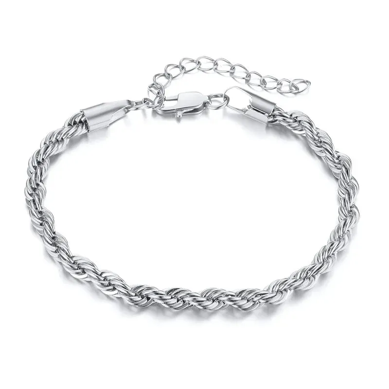 JC - Twisted Rope Chain Bracelet: Minimalist stainless steel, unisex design for men and women