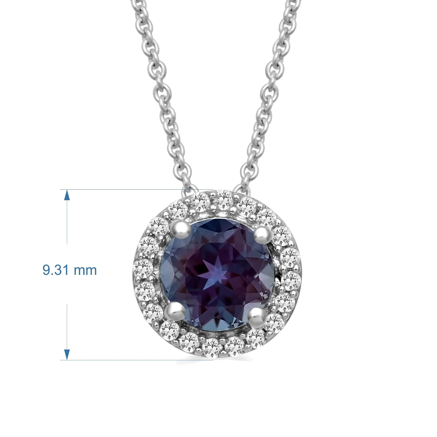 Jewelili Sterling Silver with Created Alexandrite and Created White Sapphire Halo Pendant Necklace