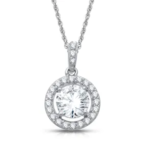 Jewelili Sterling Silver With Created White Sapphire Halo Pendant Necklace
