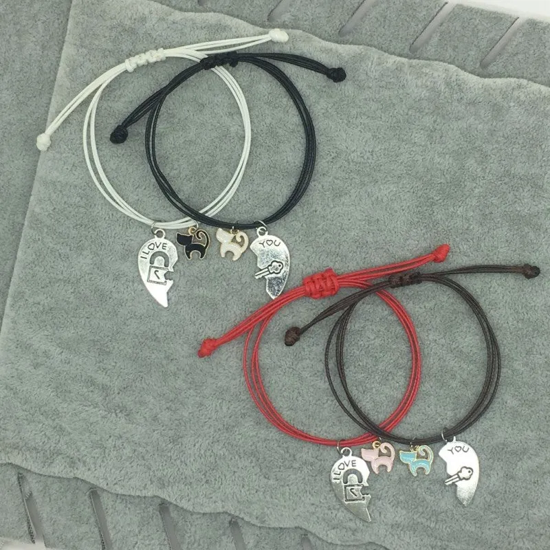 Kitten with Heart Couple Bracelet Set