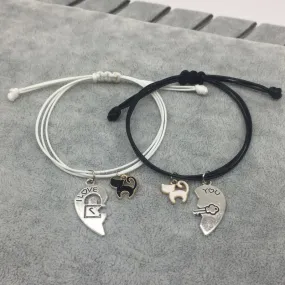 Kitten with Heart Couple Bracelet Set