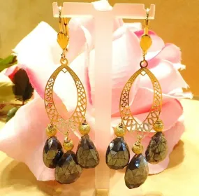 Labradorite and Gold Earrings