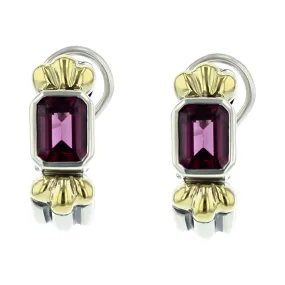 Lagos Emerald-Cut Rhodolite Caviar Earrings