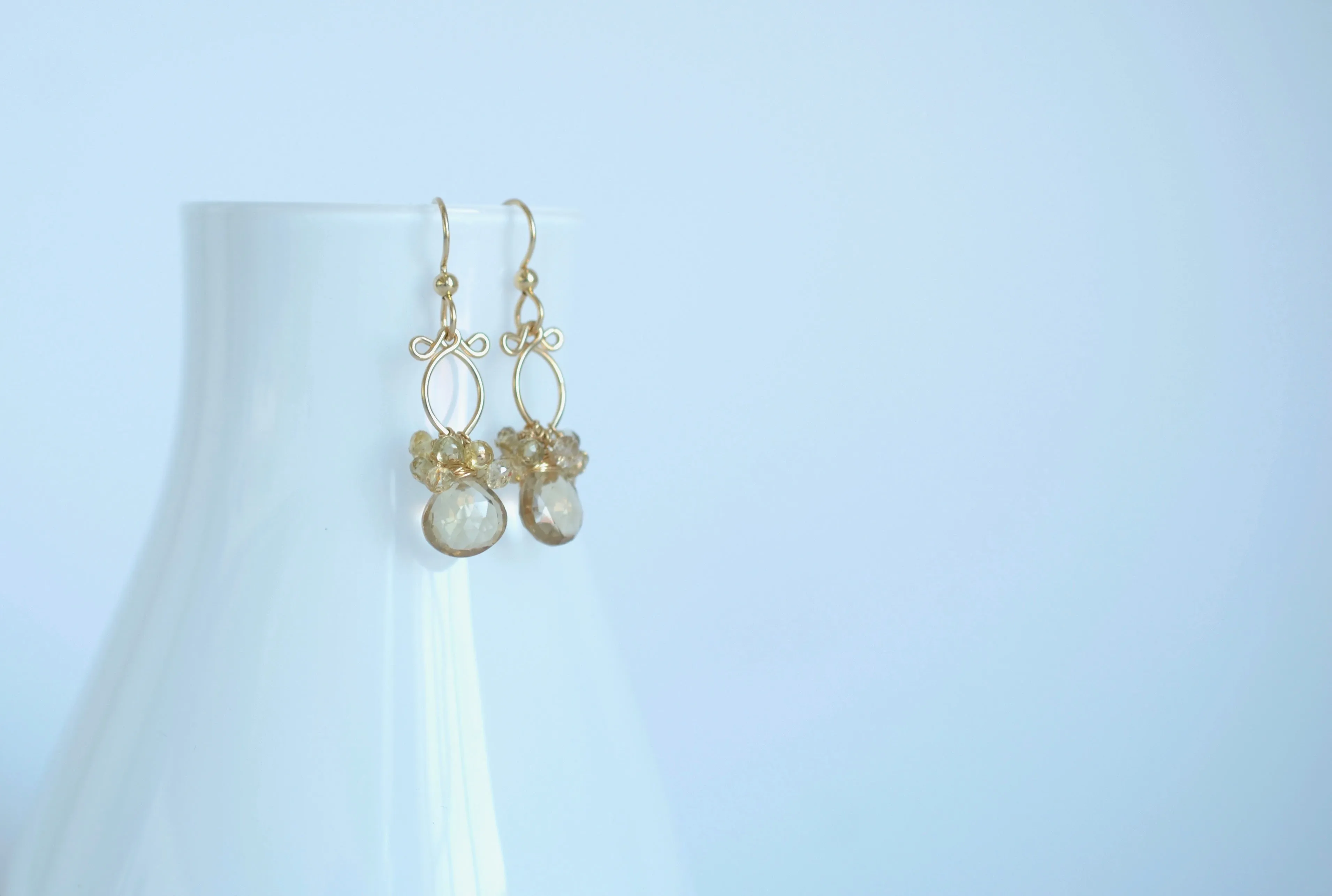 Lana Earrings - Smokey Quartz, Zircons 14k Gold Filled Earrings