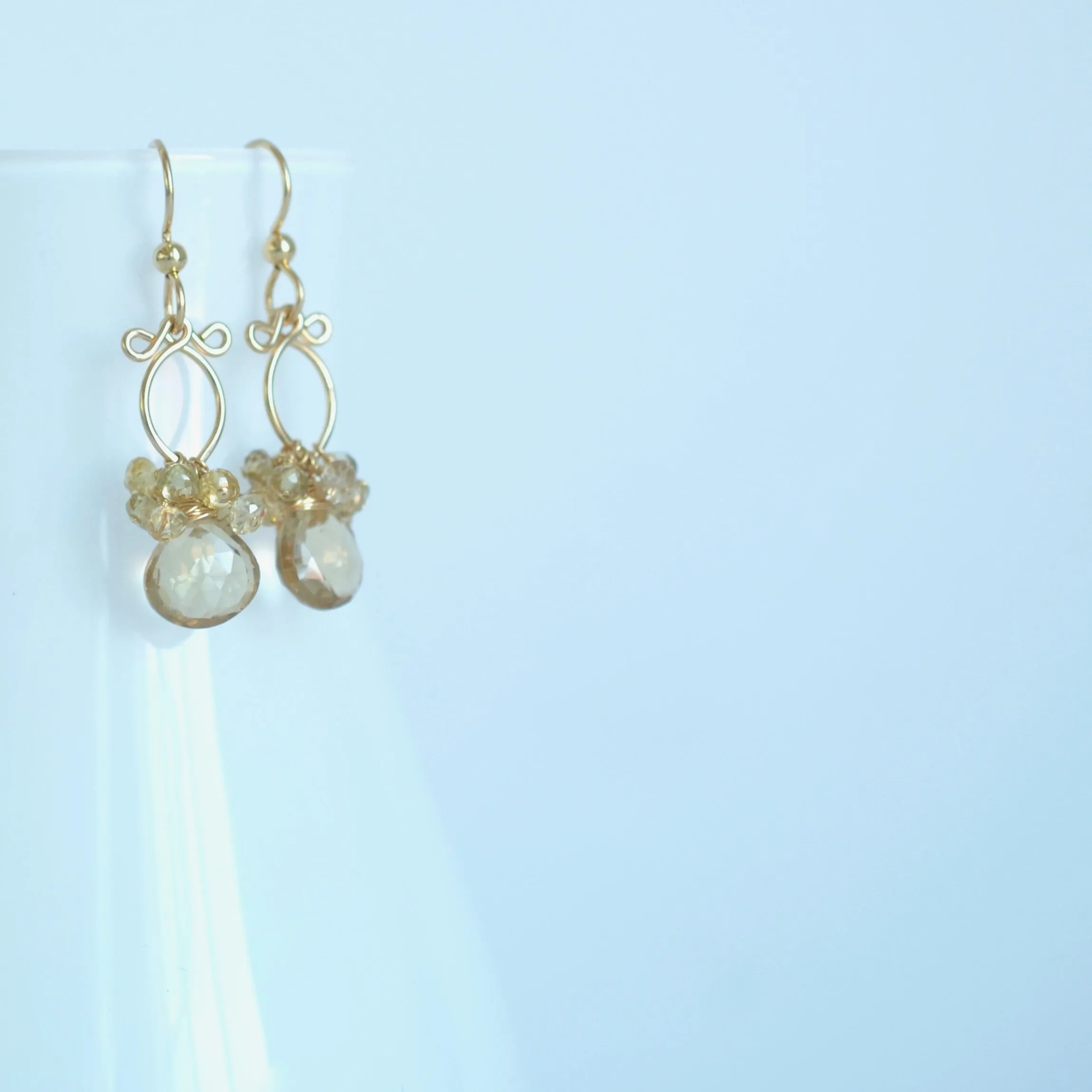 Lana Earrings - Smokey Quartz, Zircons 14k Gold Filled Earrings