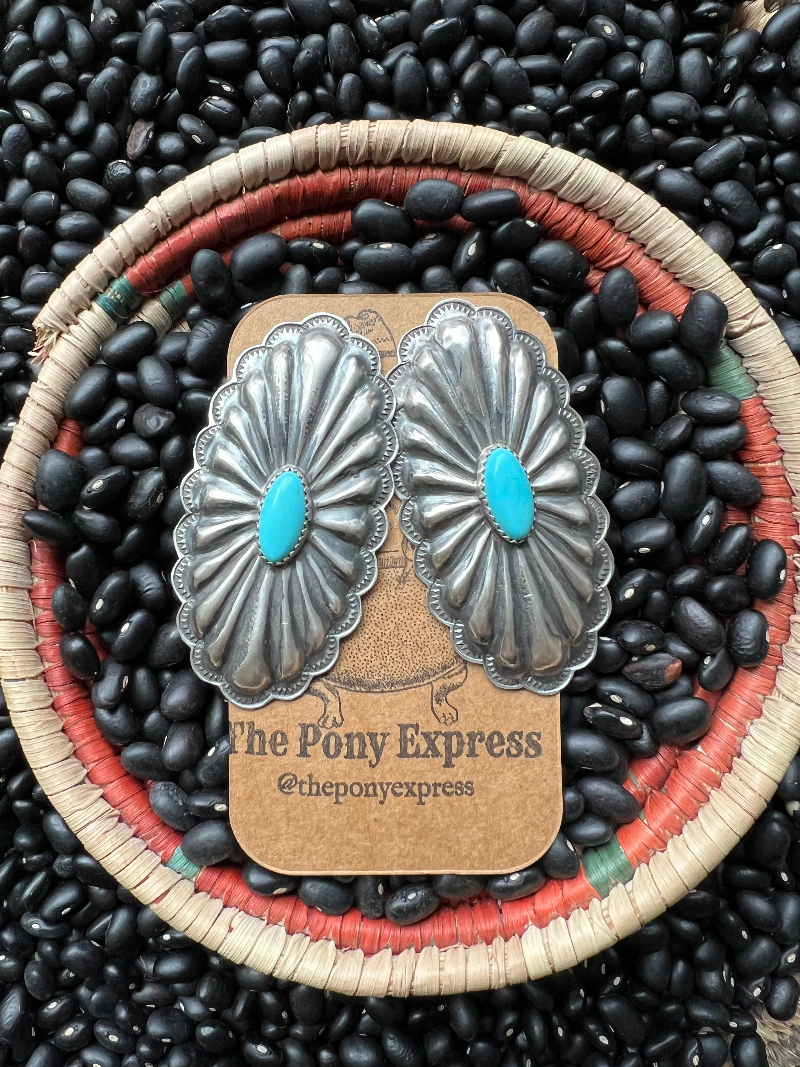 Large Oblong Conchos with Turquoise
