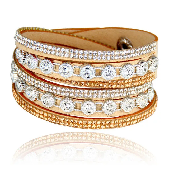 Leather multi-layer rhinestone bracelet