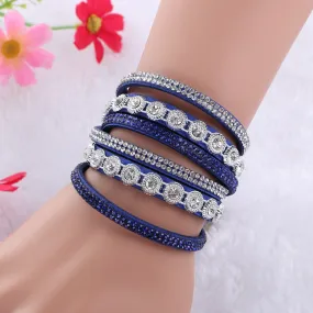 Leather multi-layer rhinestone bracelet