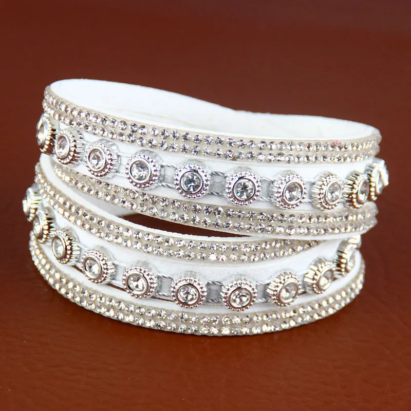Leather multi-layer rhinestone bracelet