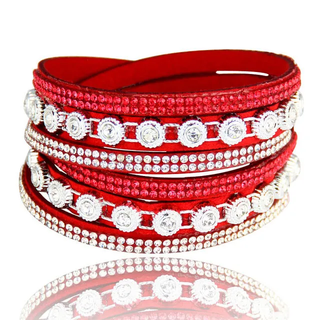 Leather multi-layer rhinestone bracelet