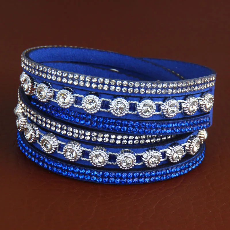 Leather multi-layer rhinestone bracelet