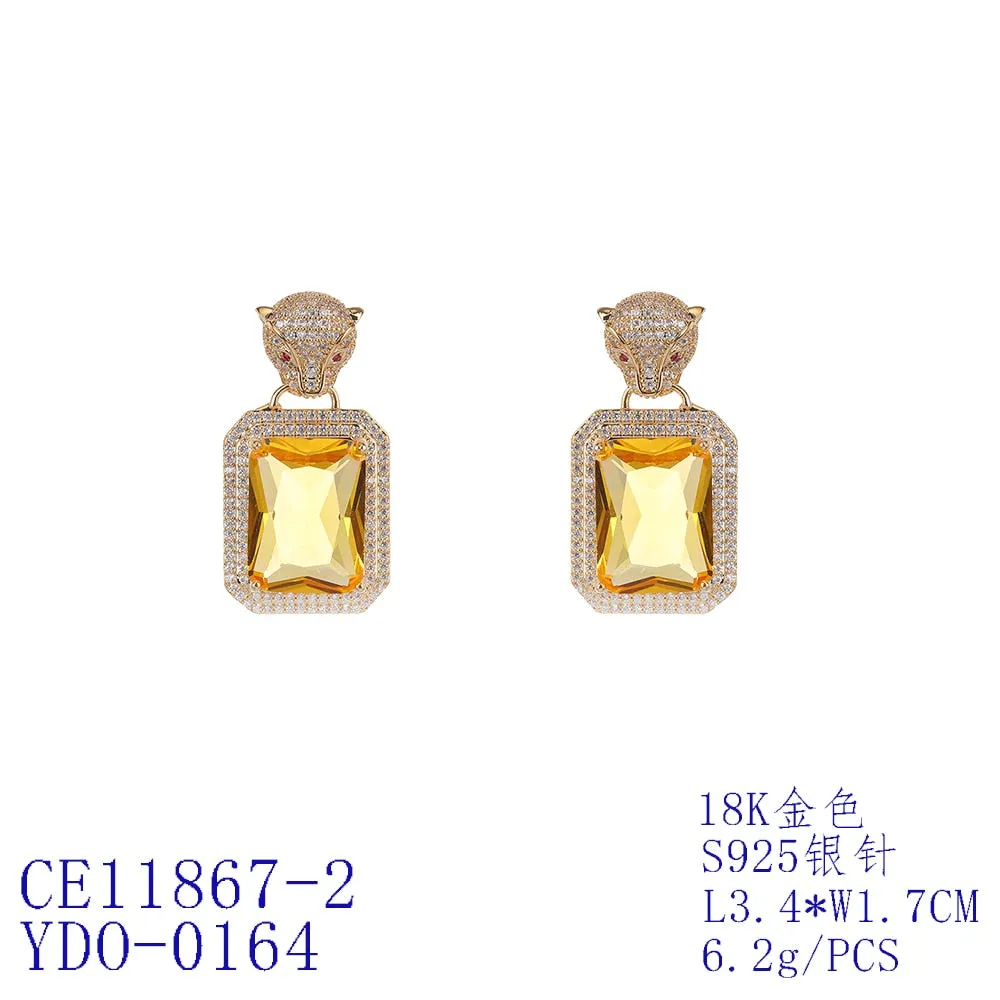 Leopard Cubic Zircon Flower Dangle Earring for Women,Square Crystals Girls Party,Promt Drop Dangler Jewelry Accessories CE11867