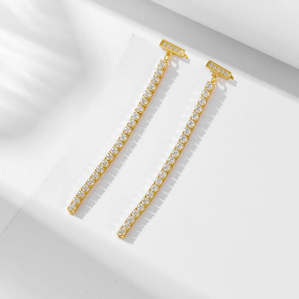 Long Tassel Zircon Sterling Silver Drop Earrings