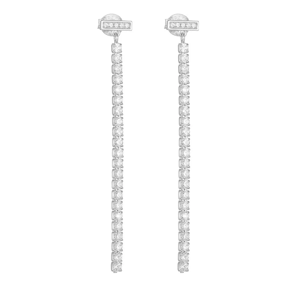 Long Tassel Zircon Sterling Silver Drop Earrings