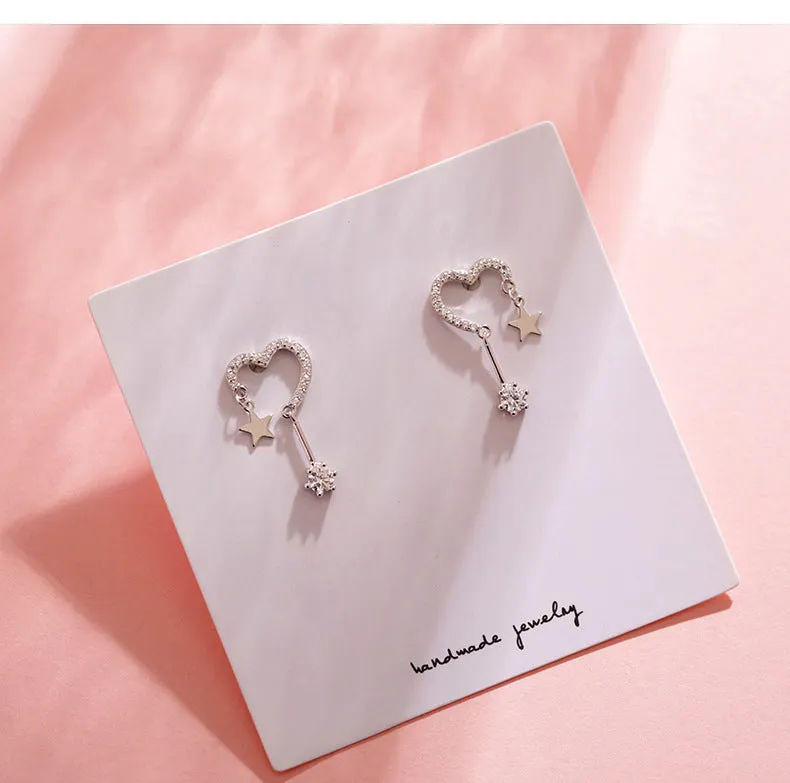 Love Star with Zircon Silver Drop Earrings for Women