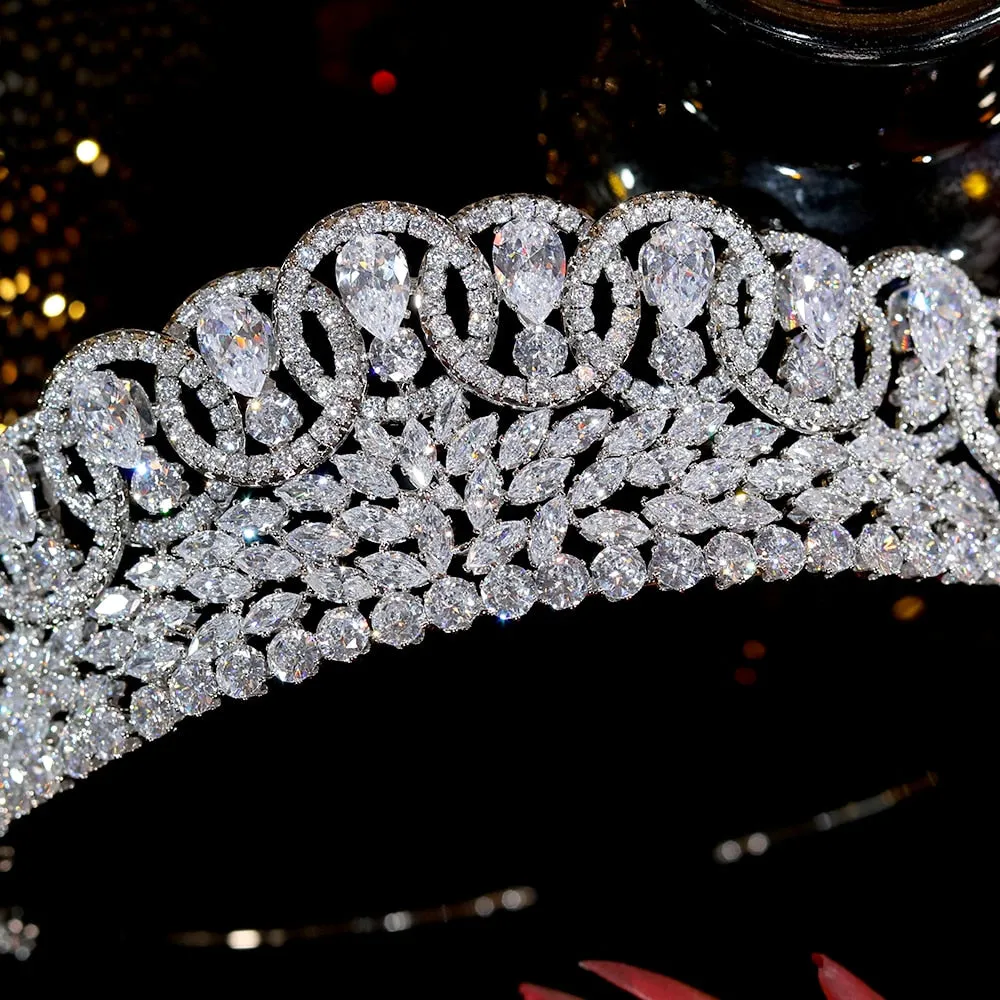 Luxury Baroque Sparkling Crystal Zircon Pageant Bridal Crown  Hair Accessory