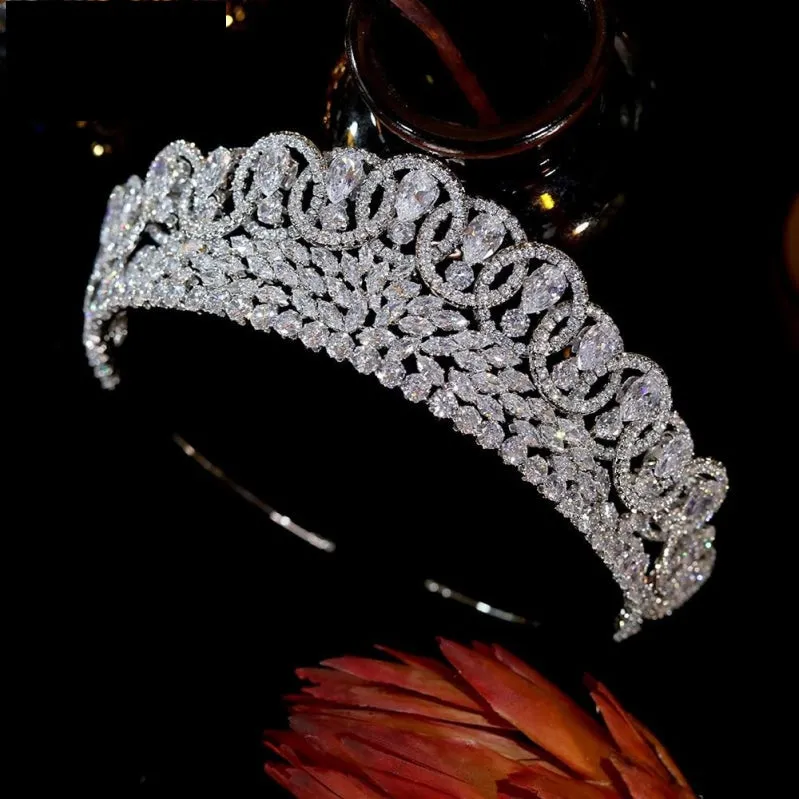 Luxury Baroque Sparkling Crystal Zircon Pageant Bridal Crown  Hair Accessory