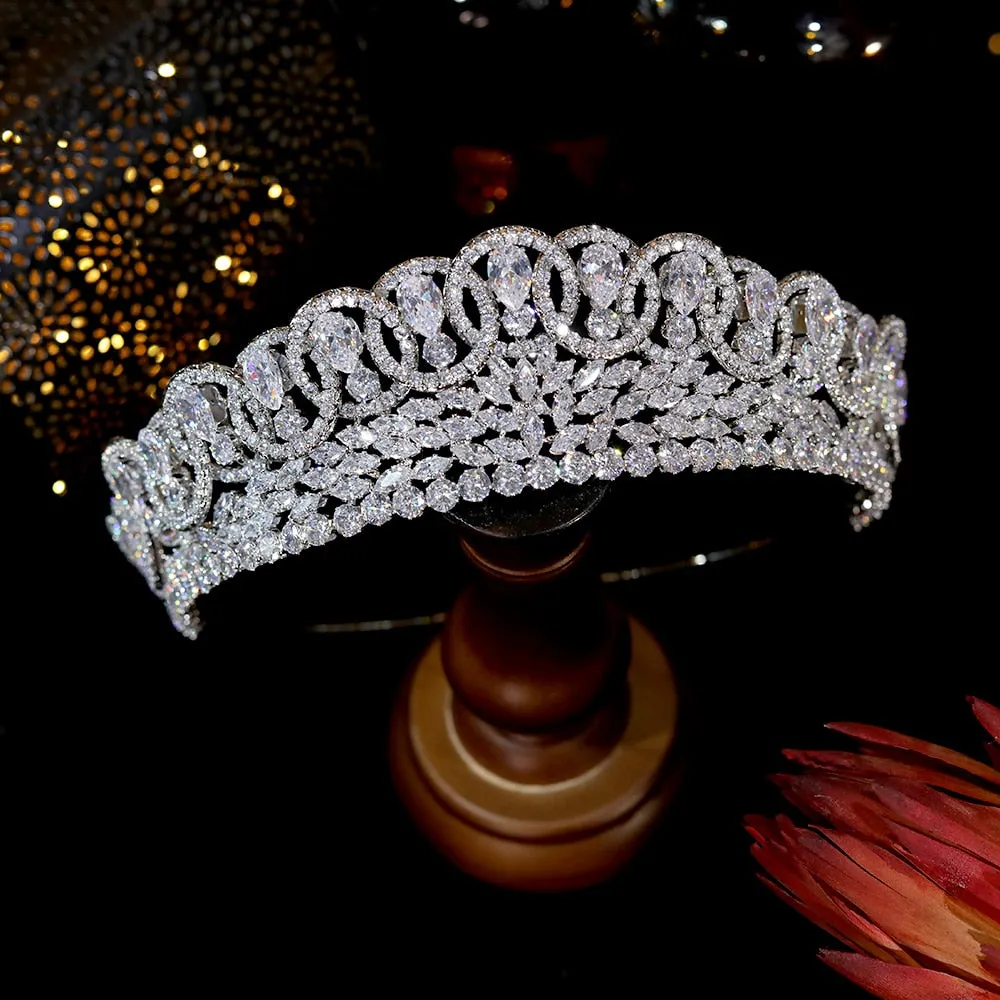 Luxury Baroque Sparkling Crystal Zircon Pageant Bridal Crown  Hair Accessory