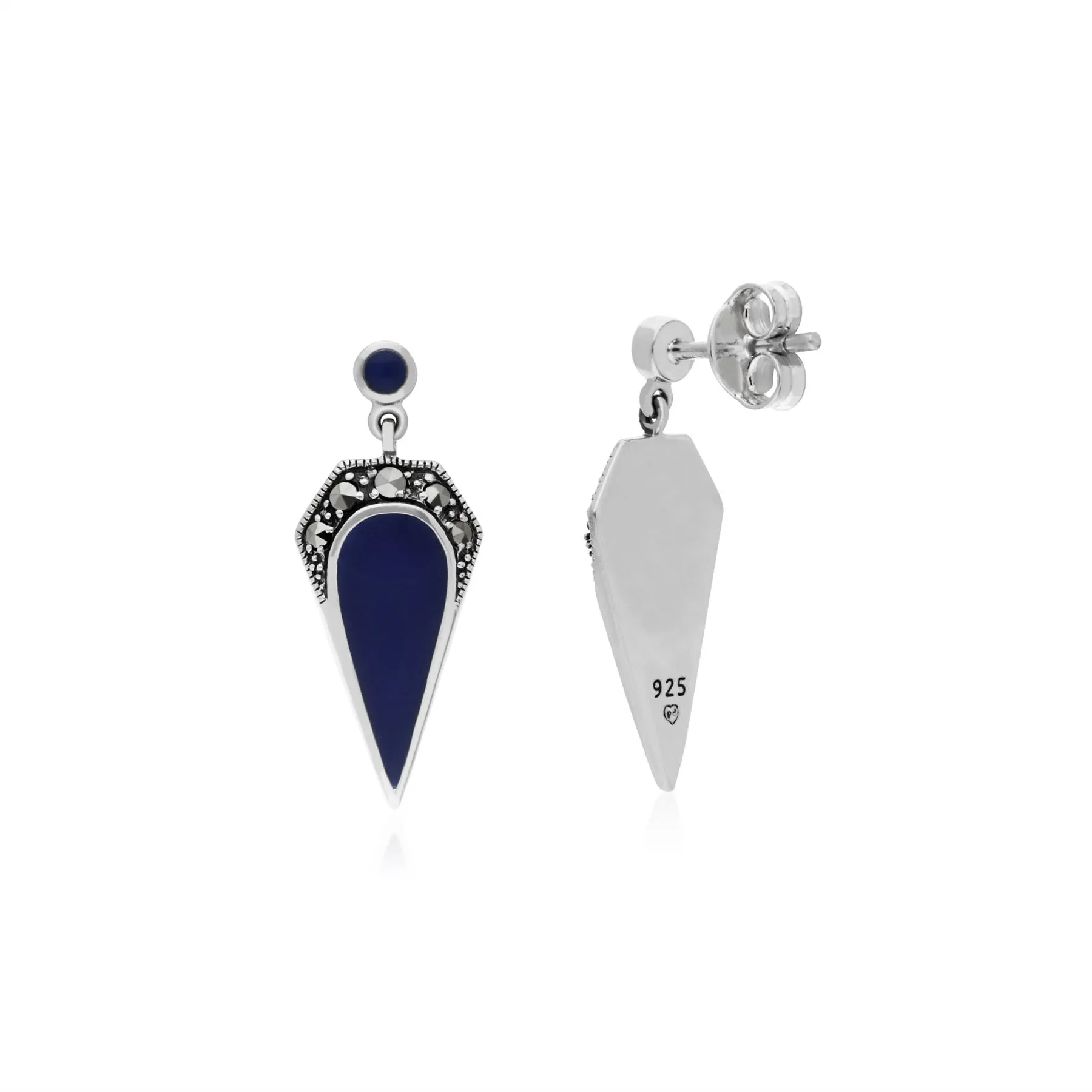 Markasit Ohrringe, Sterling Silber Markasit & blau Emaille Ohrhänger