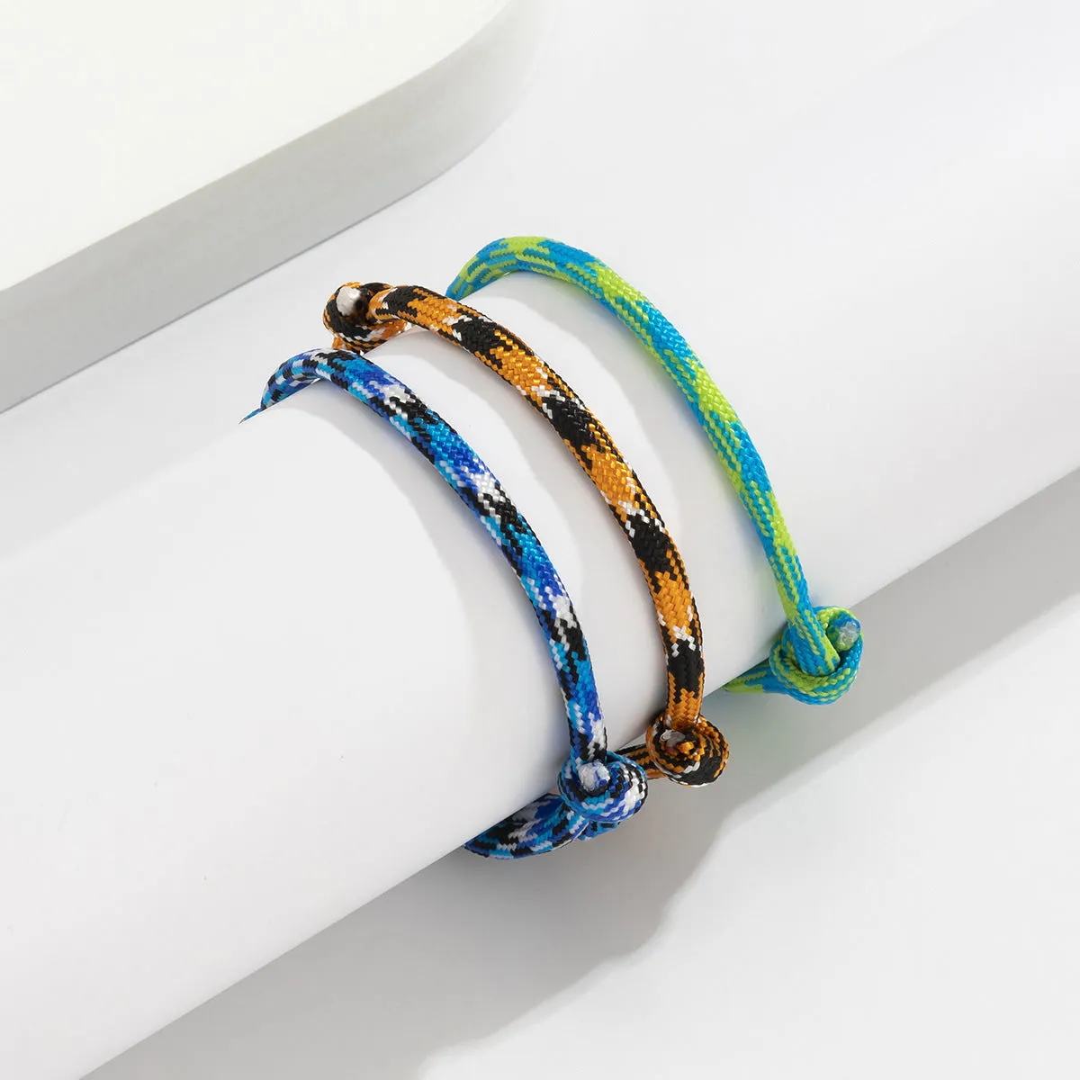 Men's Color Striped Nylon Rope Bracelet Set  Street Trend