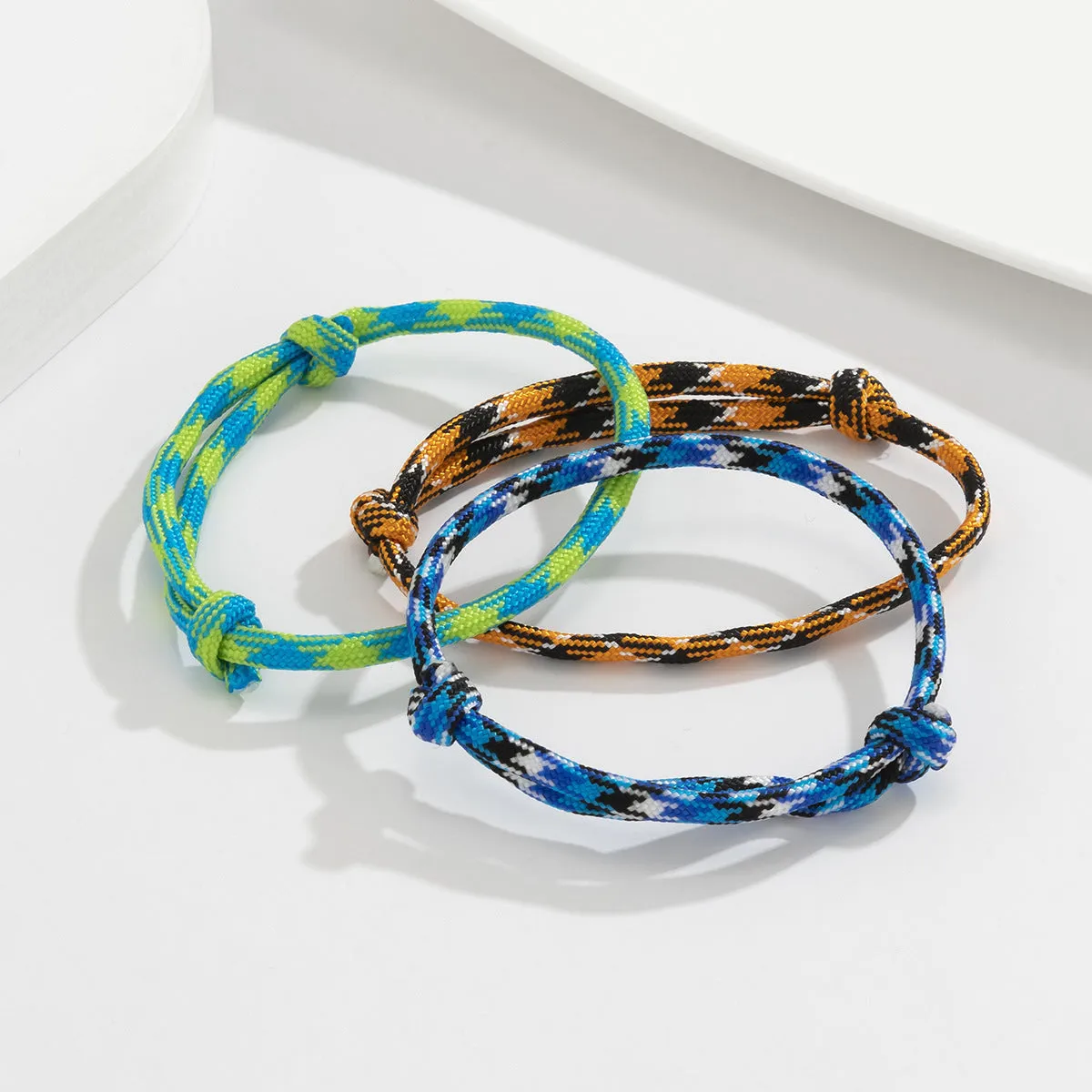 Men's Color Striped Nylon Rope Bracelet Set  Street Trend