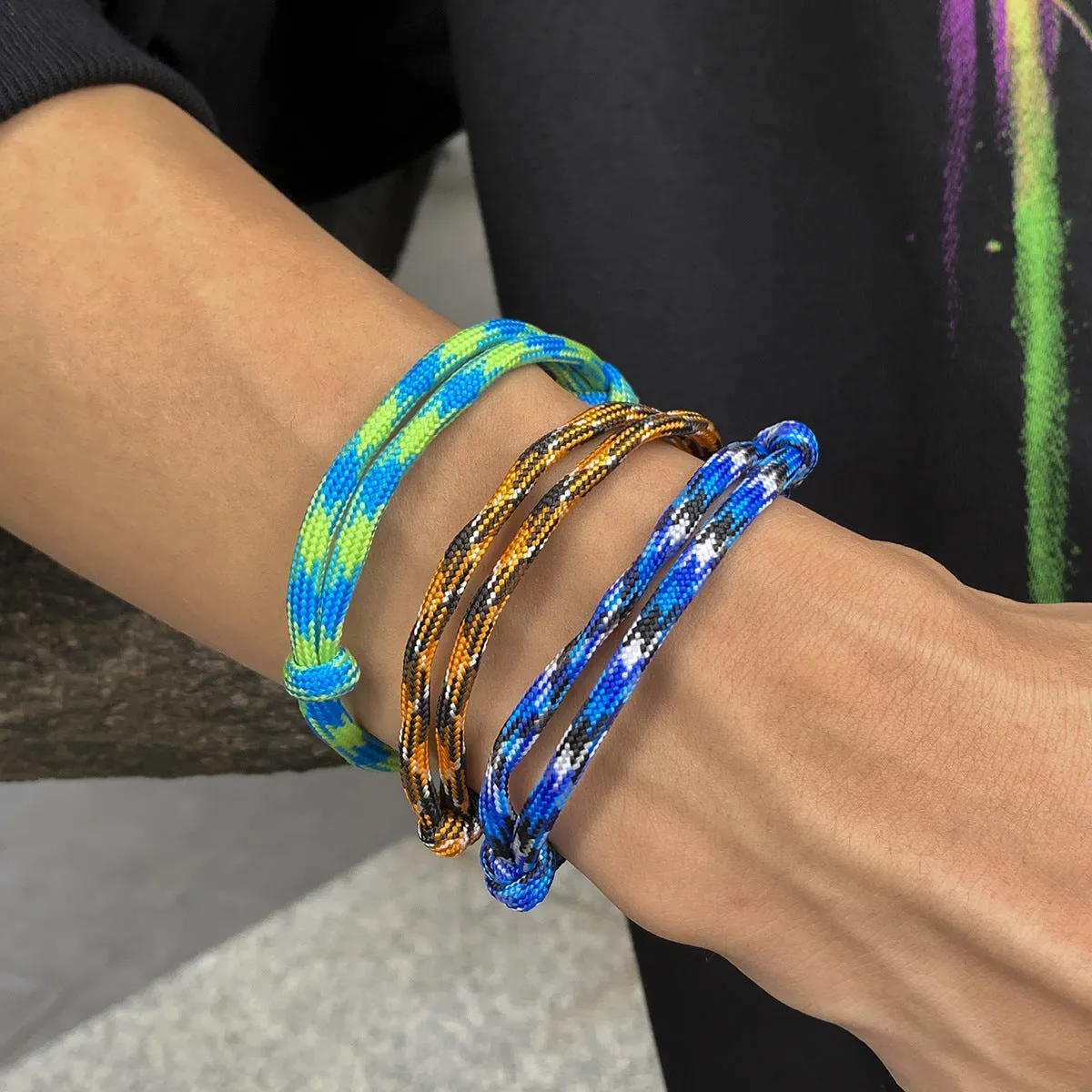 Men's Color Striped Nylon Rope Bracelet Set  Street Trend