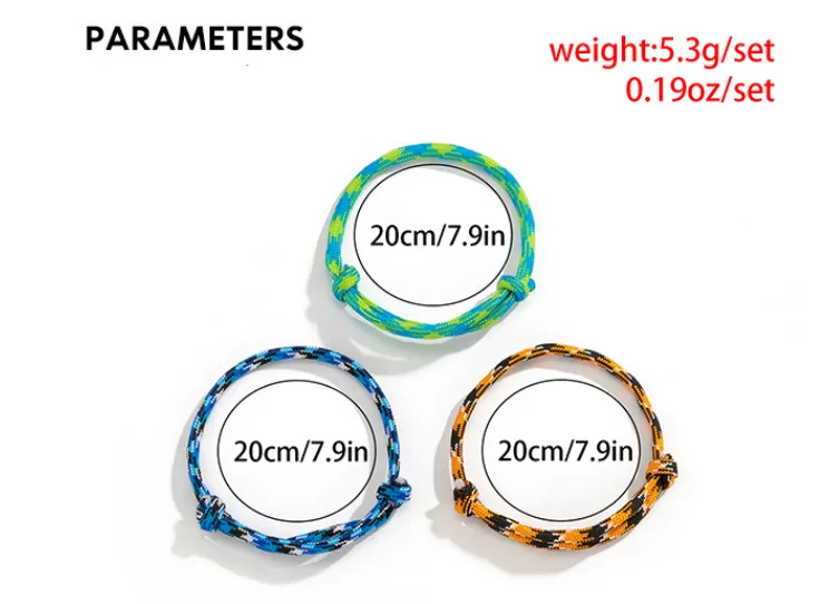 Men's Color Striped Nylon Rope Bracelet Set  Street Trend