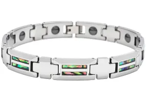 Mens Tungsten Link Bracelet With Genuine Opal Inlay